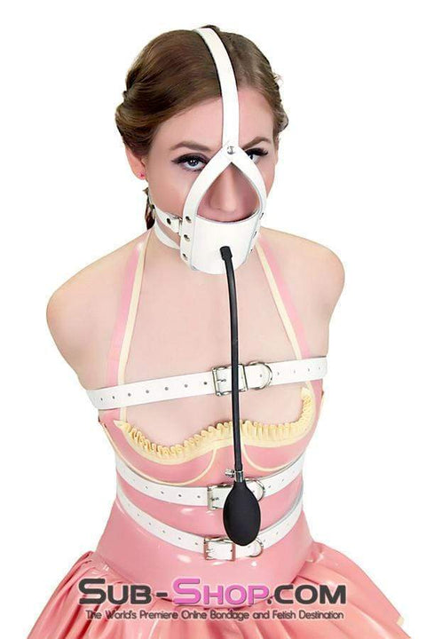 0961A-SIS      Sissy Dare Pump It Up White Leather Penis Pump Gag Trainer Sissy   , Sub-Shop.com Bondage and Fetish Superstore