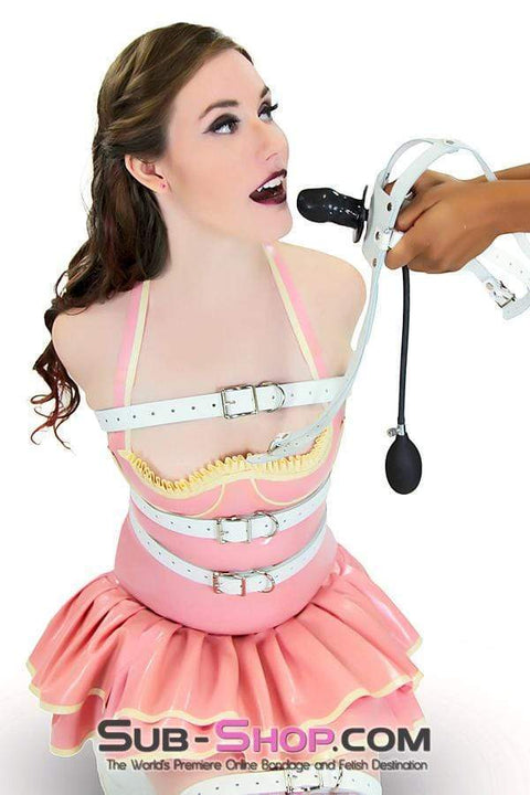 0961A-SIS      Sissy Dare Pump It Up White Leather Penis Pump Gag Trainer Sissy   , Sub-Shop.com Bondage and Fetish Superstore