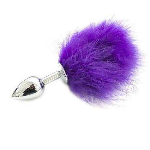 9830M      Bunny Butt Chrome Plug with Purple Puff Tail - LAST CHANCE - Final Closeout! Black Friday Blowout   , Sub-Shop.com Bondage and Fetish Superstore