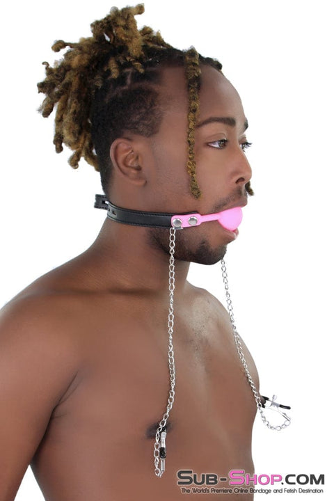 9946M      Pink Premium Hush Locking Silicone Ball Gag With Nipple Clamps - LAST CHANCE - Final Closeout! MEGA Deal   , Sub-Shop.com Bondage and Fetish Superstore