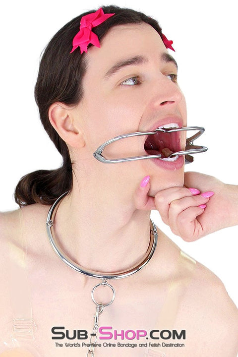 9969M-SIS      Sissy Bondage Steel Collar with Removeable Chained Adjustable Handcuffs Sissy   , Sub-Shop.com Bondage and Fetish Superstore