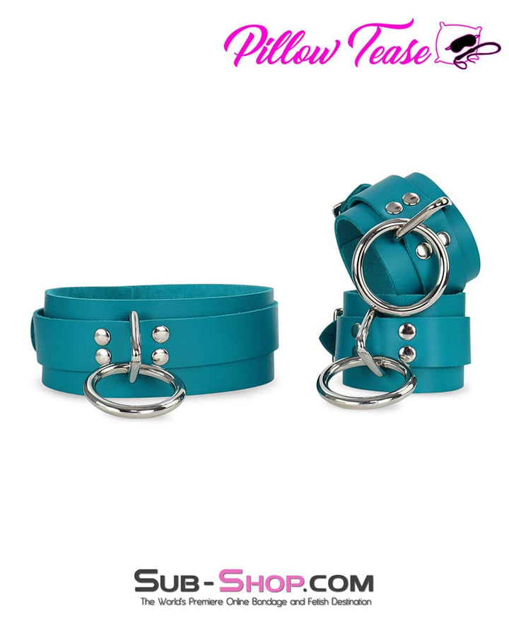0166A      Leather Bondage Collar, Ocean Blue Color Collar   , Sub-Shop.com Bondage and Fetish Superstore