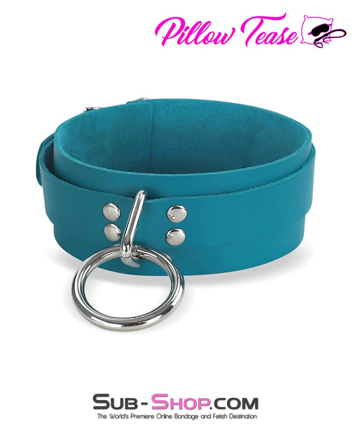 0166A      Leather Bondage Collar, Ocean Blue Color Collar   , Sub-Shop.com Bondage and Fetish Superstore