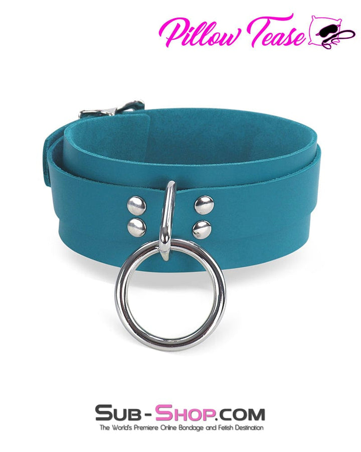 0166A      Leather Bondage Collar, Ocean Blue Color Collar   , Sub-Shop.com Bondage and Fetish Superstore
