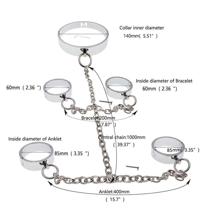 0173M Surrendered in Desire Chained Steel Collar, Wrist and Ankle Cuffs Steel Bondage , Sub-Shop.com Bondage and Fetish Superstore