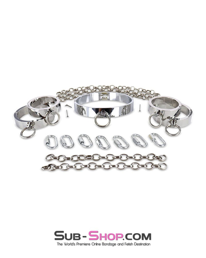 0173M Surrendered in Desire Chained Steel Collar, Wrist and Ankle Cuffs Steel Bondage , Sub-Shop.com Bondage and Fetish Superstore