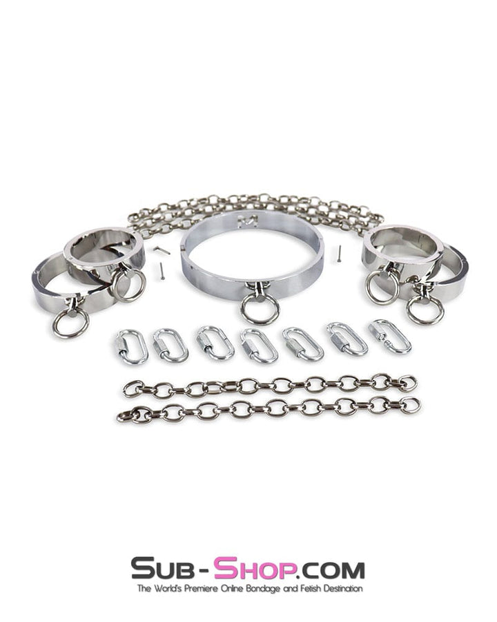 0173M Surrendered in Desire Chained Steel Collar, Wrist and Ankle Cuffs Steel Bondage , Sub-Shop.com Bondage and Fetish Superstore