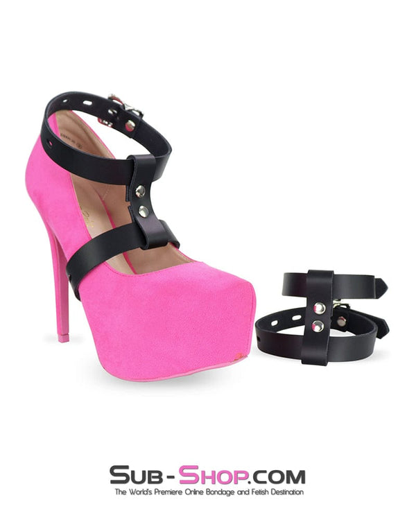 0214A     Double Locking Black Leather High Heel Shoe Cuffs Cuffs   , Sub-Shop.com Bondage and Fetish Superstore