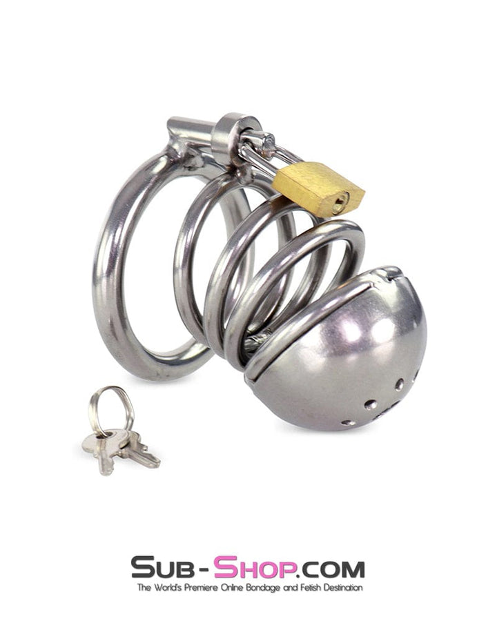 0255M Heavy Duty Teasing Steel Cock Cage with Ventilated Cup Tip and Brass Lock Chastity , Sub-Shop.com Bondage and Fetish Superstore