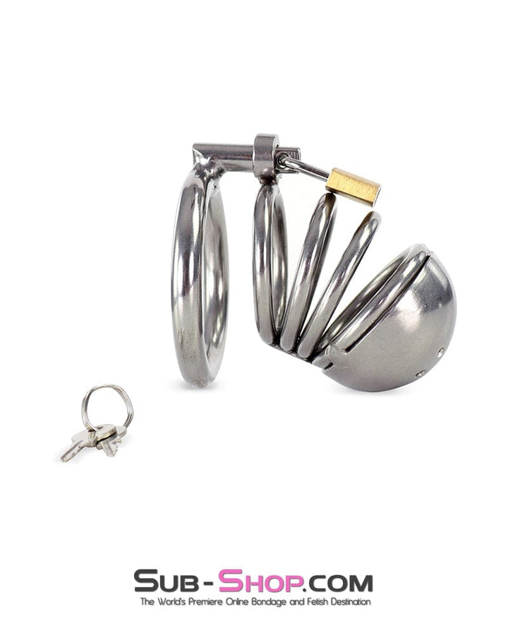 0255M Heavy Duty Teasing Steel Cock Cage with Ventilated Cup Tip and Brass Lock Chastity , Sub-Shop.com Bondage and Fetish Superstore