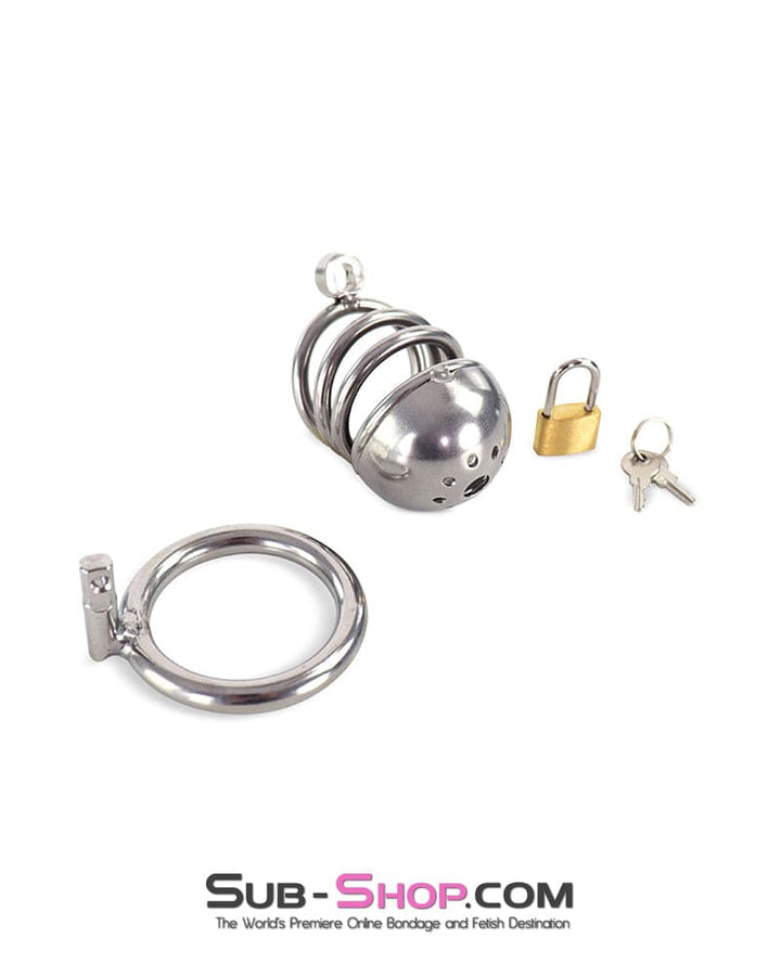 0255M Heavy Duty Teasing Steel Cock Cage with Ventilated Cup Tip and Brass Lock Chastity , Sub-Shop.com Bondage and Fetish Superstore