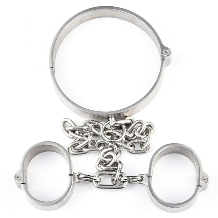 0264M Master’s Choice Locking Stainless Steel Collar & Wrist Restraints Steel Bondage , Sub-Shop.com Bondage and Fetish Superstore