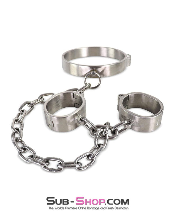 0264M Master’s Choice Locking Stainless Steel Collar & Wrist Restraints Steel Bondage , Sub-Shop.com Bondage and Fetish Superstore
