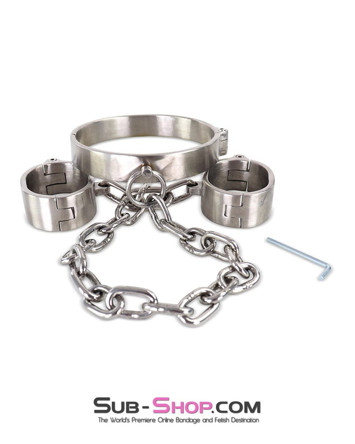 0264M Master’s Choice Locking Stainless Steel Collar & Wrist Restraints Steel Bondage , Sub-Shop.com Bondage and Fetish Superstore