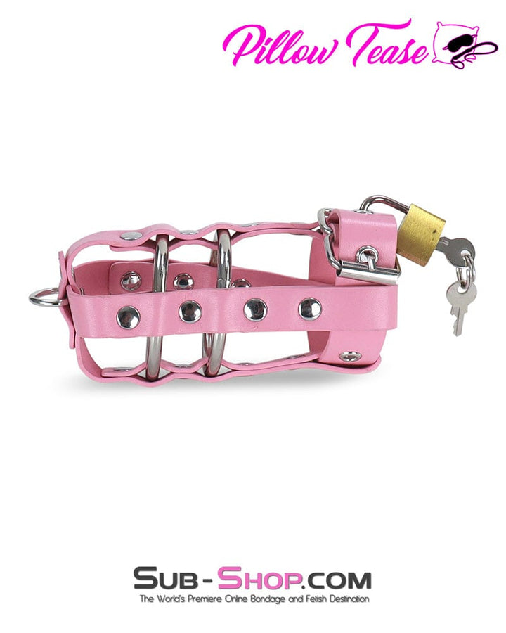 0319DL      Light Pink Locking Leather Cock & Balls Cage with Lead Ring Tip Cock Cage   , Sub-Shop.com Bondage and Fetish Superstore