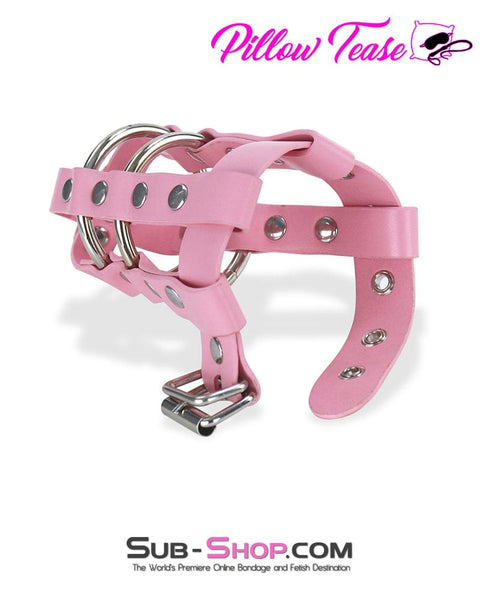 0319DL      Light Pink Locking Leather Cock & Balls Cage with Lead Ring Tip Cock Cage   , Sub-Shop.com Bondage and Fetish Superstore