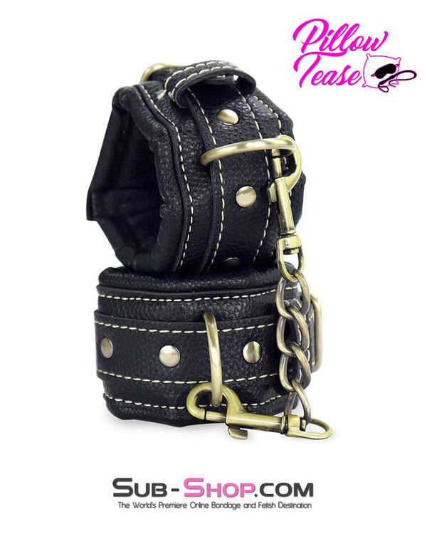 0488DL      Thick Padded Wrist Bondage Cuffs with Brass Tone Hardware Cuffs   , Sub-Shop.com Bondage and Fetish Superstore