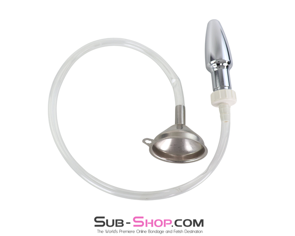 0519M  Steel Enema Butt Plug with Hose and Funnel Tip