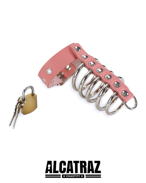 0574DL      Light Pink 5 Gates Of Hell with Locking Buckling Cock Ring Cock Cage   , Sub-Shop.com Bondage and Fetish Superstore