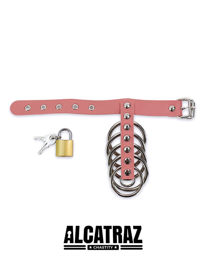 0574DL      Light Pink 5 Gates Of Hell with Locking Buckling Cock Ring Cock Cage   , Sub-Shop.com Bondage and Fetish Superstore