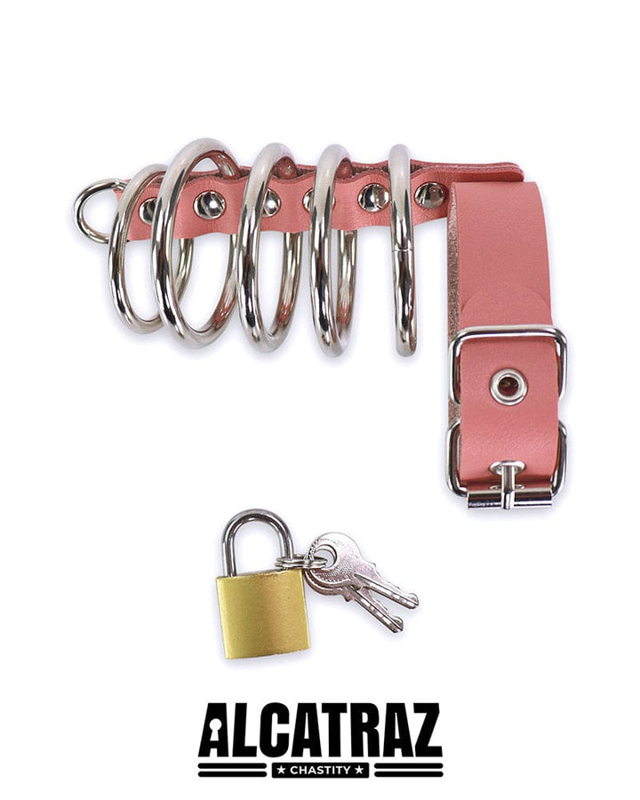 0574DL      Light Pink 5 Gates Of Hell with Locking Buckling Cock Ring Cock Cage   , Sub-Shop.com Bondage and Fetish Superstore