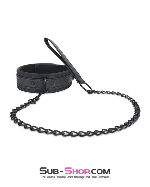 0657DL      Dark Side Padded Matte Black Collar with Leash Set Collar   , Sub-Shop.com Bondage and Fetish Superstore