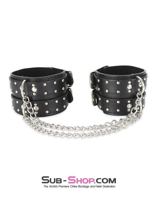 0746DL      Studded Wrist Bondage Cuffs with Dual Chains Cuffs   , Sub-Shop.com Bondage and Fetish Superstore