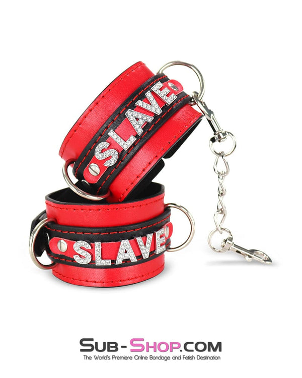 0753DL SLAVE Rhinestone Wrist Bondage Cuffs with Chain Cuffs , Sub-Shop.com Bondage and Fetish Superstore