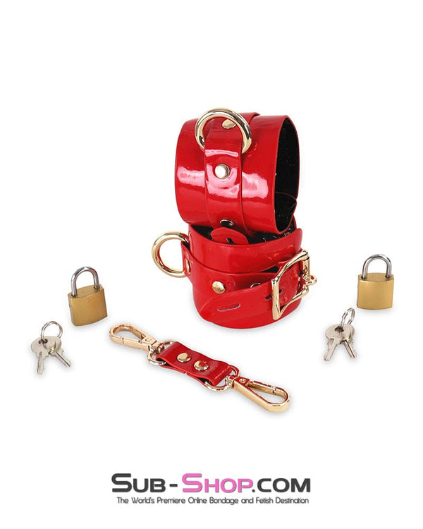 0756DL Locking Shiny Red Patent Vegan Leather Bondage Wrist Cuffs Wrist and Ankle Bondage , Sub-Shop.com Bondage and Fetish Superstore