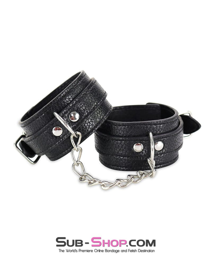 0802DL Soft Vegan Leather Wrist or Ankle Bondage Cuffs with Chain Cuffs , Sub-Shop.com Bondage and Fetish Superstore