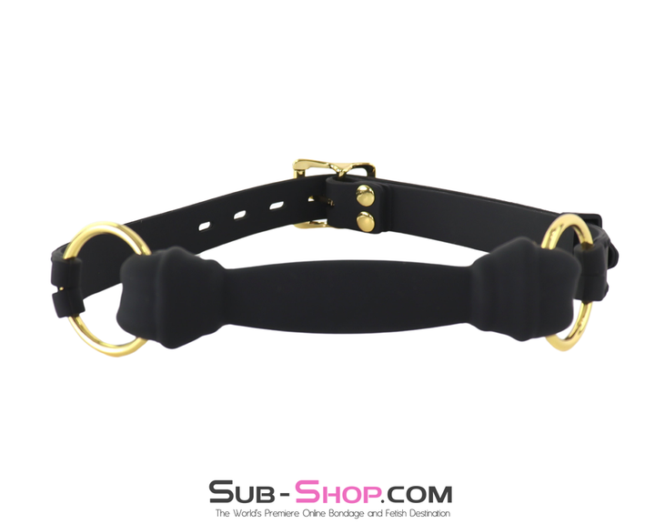 Front view highlighting silicone bone shape and gold side rings.