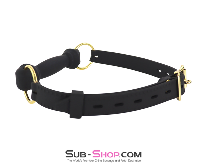 Side profile focusing on gold rings and smooth silicone bit.