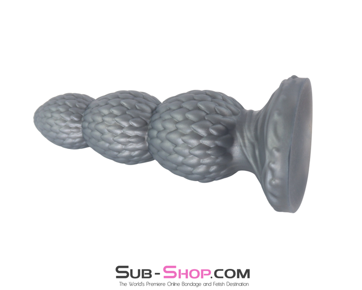Textured fantasy silicone plug side view showing three graduated bulbs