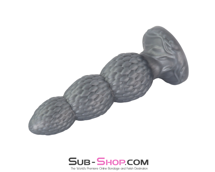 Silver dragon scale dilator plug angled side profile fantasy anal toy