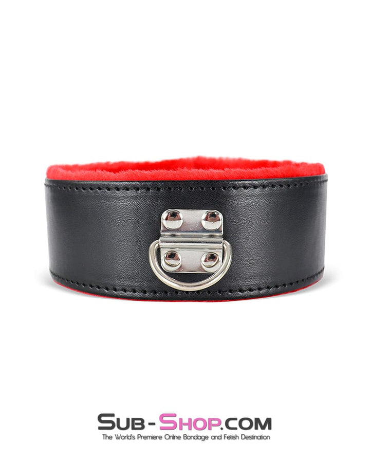 0975DL Red Fur Lined Bondage Slave Collar and Leash Set Collar , Sub-Shop.com Bondage and Fetish Superstore