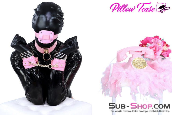 0986DL-SIS      Pink Patent Leather Sissy Bondage Cuffs with Gold Hardware Sissy   , Sub-Shop.com Bondage and Fetish Superstore
