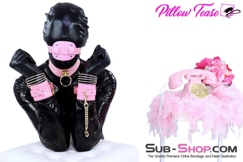 0986DL-SIS      Pink Patent Leather Sissy Bondage Cuffs with Gold Hardware Sissy   , Sub-Shop.com Bondage and Fetish Superstore