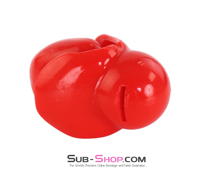 side view of red mouth block gag bdsm toy