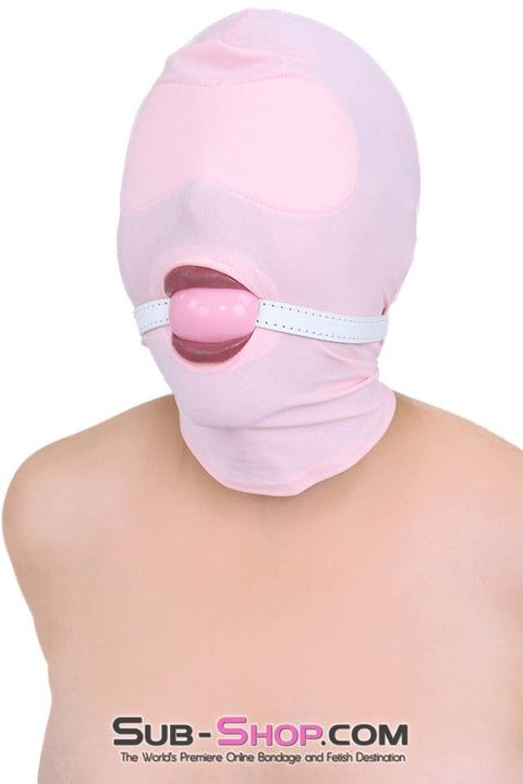 1145DL      Pink Spandex Open Mouth Hood with Sewn In Blindfold - MEGA Deal MEGA Deal   , Sub-Shop.com Bondage and Fetish Superstore