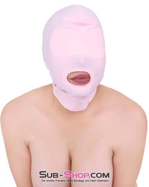 1145DL      Pink Spandex Open Mouth Hood with Sewn In Blindfold - MEGA Deal MEGA Deal   , Sub-Shop.com Bondage and Fetish Superstore