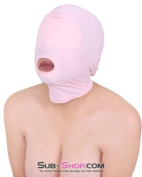 1145DL      Pink Spandex Open Mouth Hood with Sewn In Blindfold Hoods   , Sub-Shop.com Bondage and Fetish Superstore