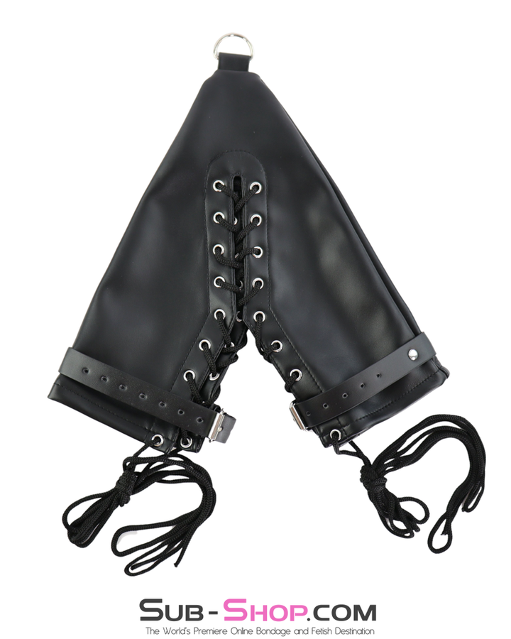 full view lace up bondage hand binder glove with metal hardware bdsm gear