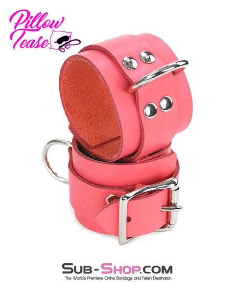 1339A      Passion Pink Leather Bondage Wrist Cuffs - MEGA Deal MEGA Deal   , Sub-Shop.com Bondage and Fetish Superstore