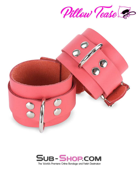 1339A      Passion Pink Leather Bondage Wrist Cuffs Cuffs   , Sub-Shop.com Bondage and Fetish Superstore