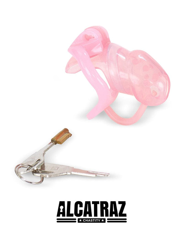1397AR-SIS Spiked Little Pink Sissy Cock Blocker Silicone Locking Male Chastity with Ball Divider Sissy , Sub-Shop.com Bondage and Fetish Superstore