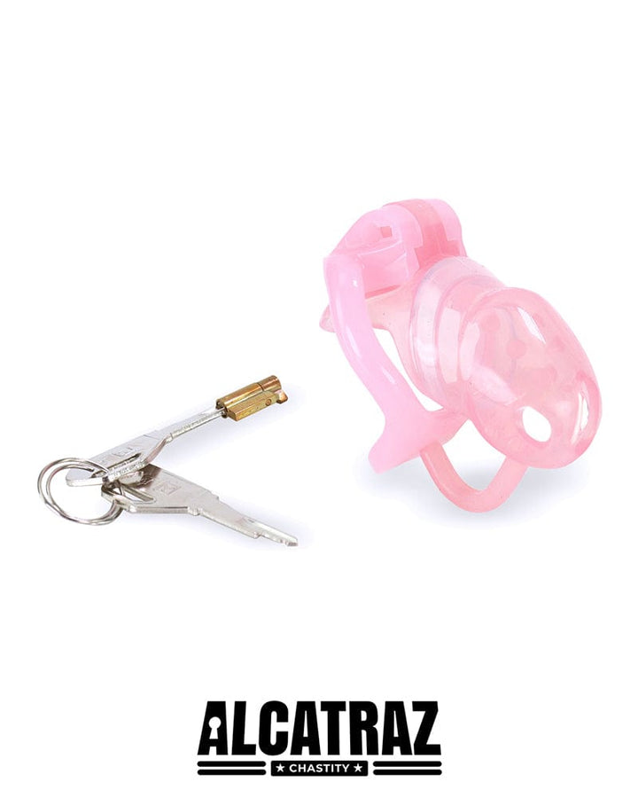 1397AR-SIS Spiked Little Pink Sissy Cock Blocker Silicone Locking Male Chastity with Ball Divider Sissy , Sub-Shop.com Bondage and Fetish Superstore