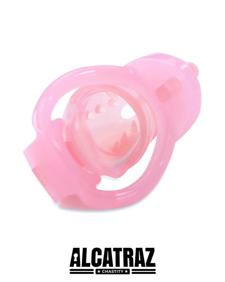 1397AR-SIS Spiked Little Pink Sissy Cock Blocker Silicone Locking Male Chastity with Ball Divider Sissy , Sub-Shop.com Bondage and Fetish Superstore