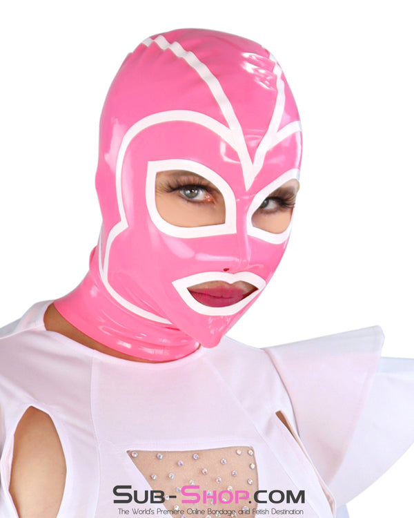 1468DL  Pink Latex Hood with White Lined Eye and Mouth Openings
