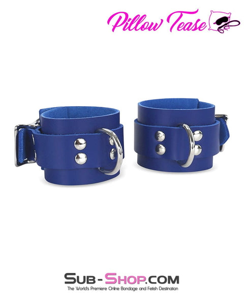 1477A      Royal Blue Leather Bondage Wrist Cuffs - MEGA Deal MEGA Deal   , Sub-Shop.com Bondage and Fetish Superstore