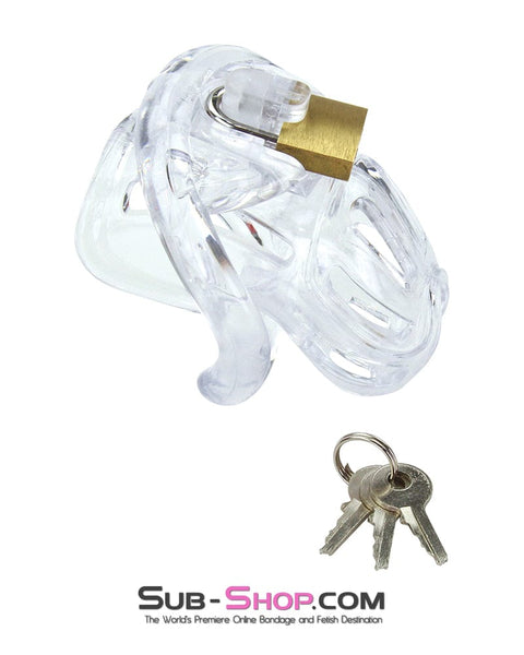 1535AR-SIS      Teasing Sissy Short Jailhouse Cock Clear Locking Male Chastity Cage Sissy   , Sub-Shop.com Bondage and Fetish Superstore